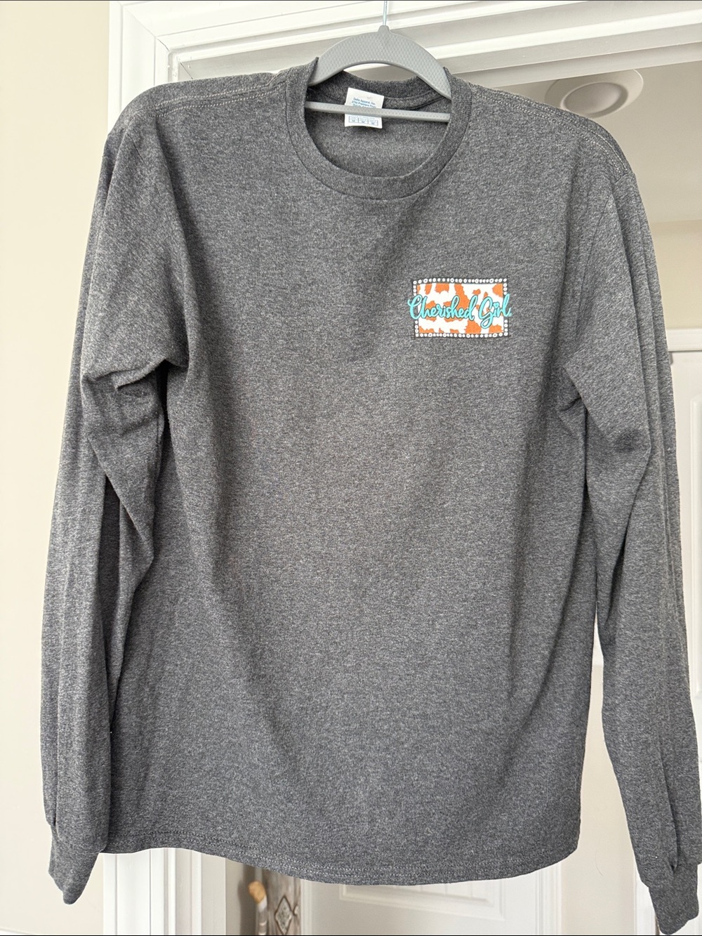 Gray Long Sleeve Tee with Chest Graphic